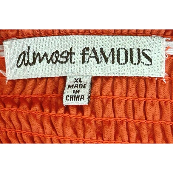 Almost Famous Womens Size XL Orange Floral Cropped Halter Top With Soft Sleeves - Picture 5 of 9